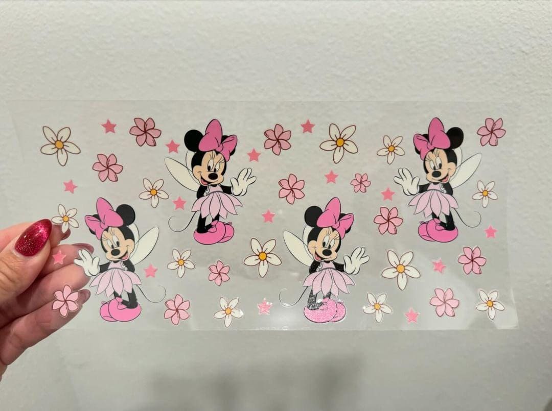 Disney Mini Mouse Flowers Tutu UV DTF Wrap Transfer 16oz | No Heat Needed | Waterproof | Permanent Adhesive