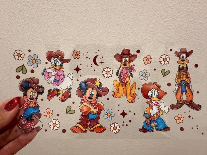 Disney Mick E Mouse Western UV DTF Wrap Transfer 16oz | No Heat Needed | Waterproof | Permanent Adhesive