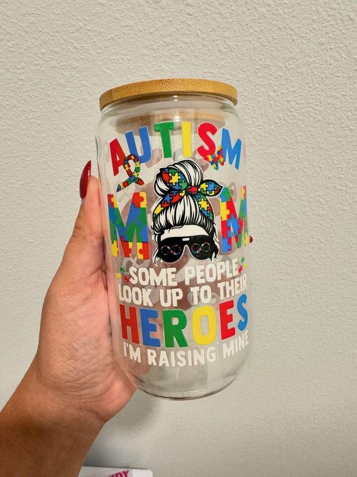 Autism Mom Heroes UV DTF Wrap Transfer 16oz | No Heat Needed | Waterproof | Permanent Adhesive