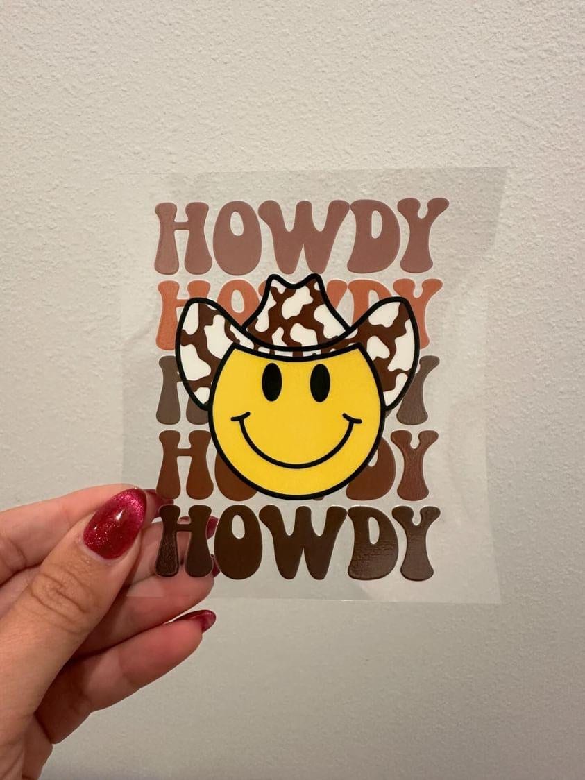 Howdy Brown Smiley Face UV DTF Wrap Transfer 16oz | No Heat Needed | Waterproof | Permanent Adhesive