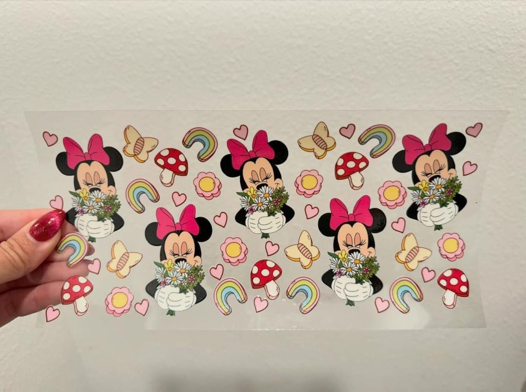 Disney Mini Mouse Rainbow Mushroom UV DTF Wrap Transfer 16oz | No Heat Needed | Waterproof | Permanent Adhesive