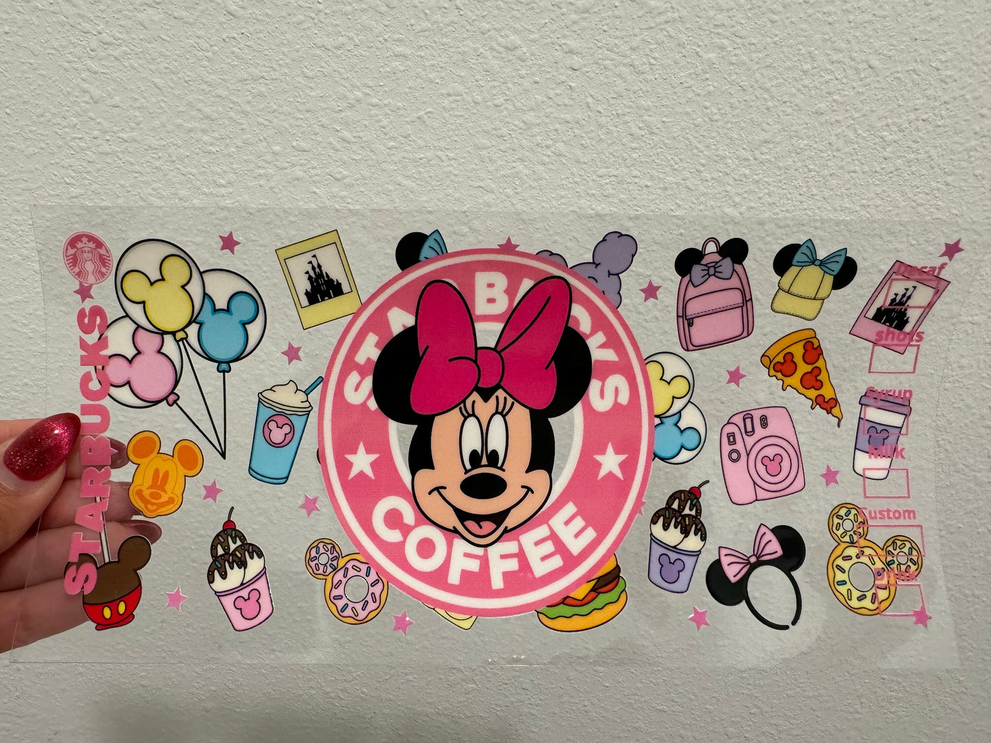 Disney Snacks Mini Mouse Starbs UV DTF Wrap Transfer 16oz | No Heat Needed | Waterproof | Permanent Adhesive