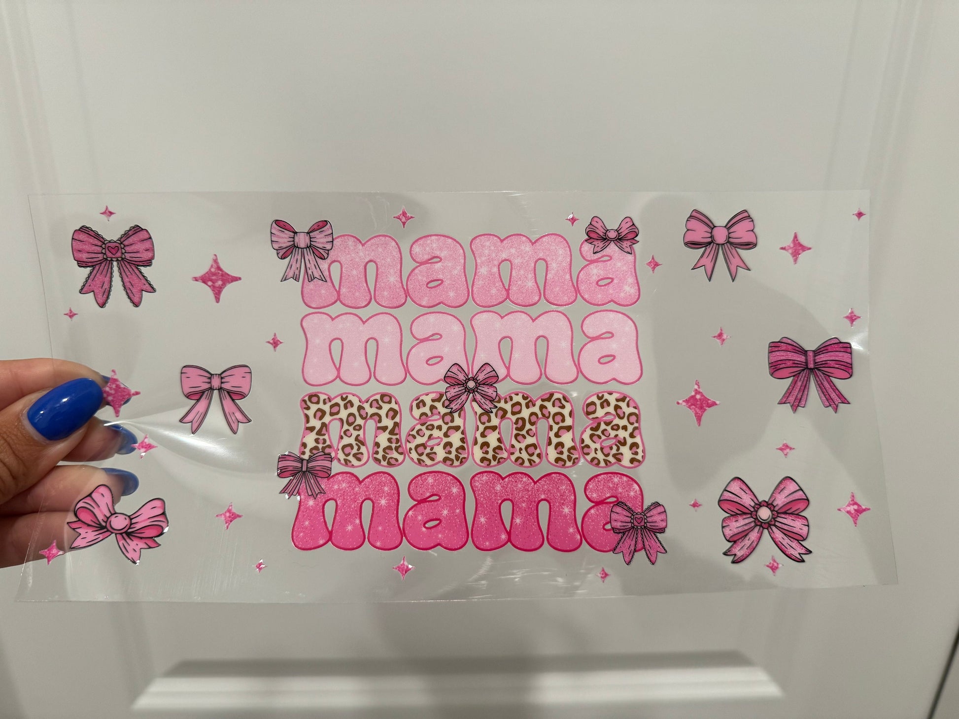 Mama Pink Bows UV DTF Wrap Transfer 16oz | No Heat Needed | Waterproof | Permanent Adhesive