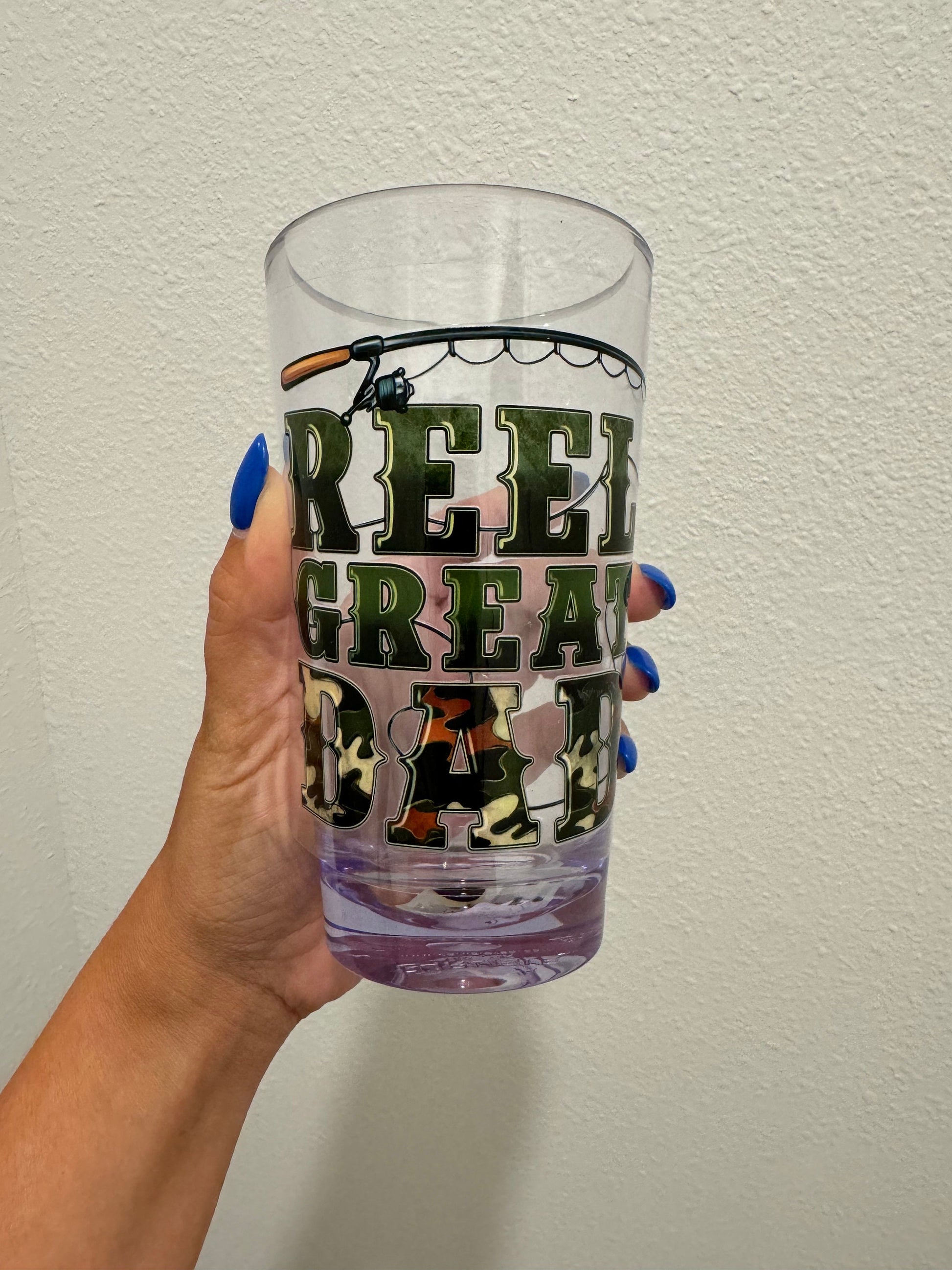 Reel Great Dad Fishing UV DTF Wrap Transfer 16oz Pint Glass Beer Mug | No Heat Needed | Waterproof | Permanent Adhesive