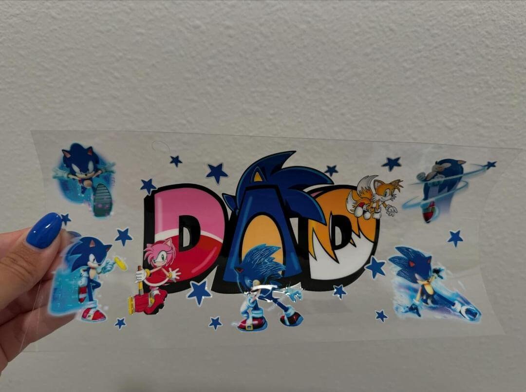 Dad Sonic The Hedgehog UV DTF Wrap Transfer 16oz | No Heat Needed | Waterproof | Permanent Adhesive