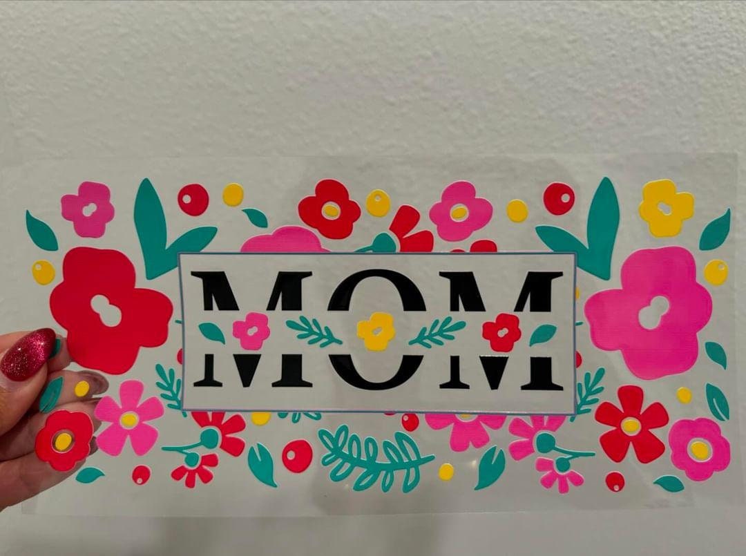 Mom with Flowers Through UV DTF Wrap Transfer 16oz | No Heat Needed | Waterproof | Permanent Adhesive