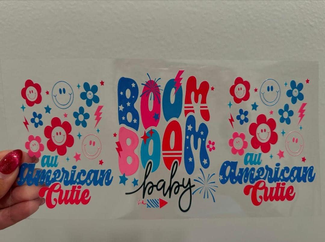 American Cutie Boom Boom Baby July 4th UV DTF Wrap Transfer 16oz | No Heat Needed | Waterproof | Permanent Adhesive