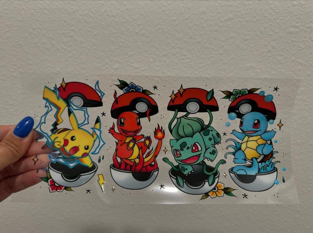 Pokemon Characters Bursting Out Of Pokeballs UV DTF Wrap Transfer 16oz | No Heat Needed | Waterproof | Permanent Adhesive