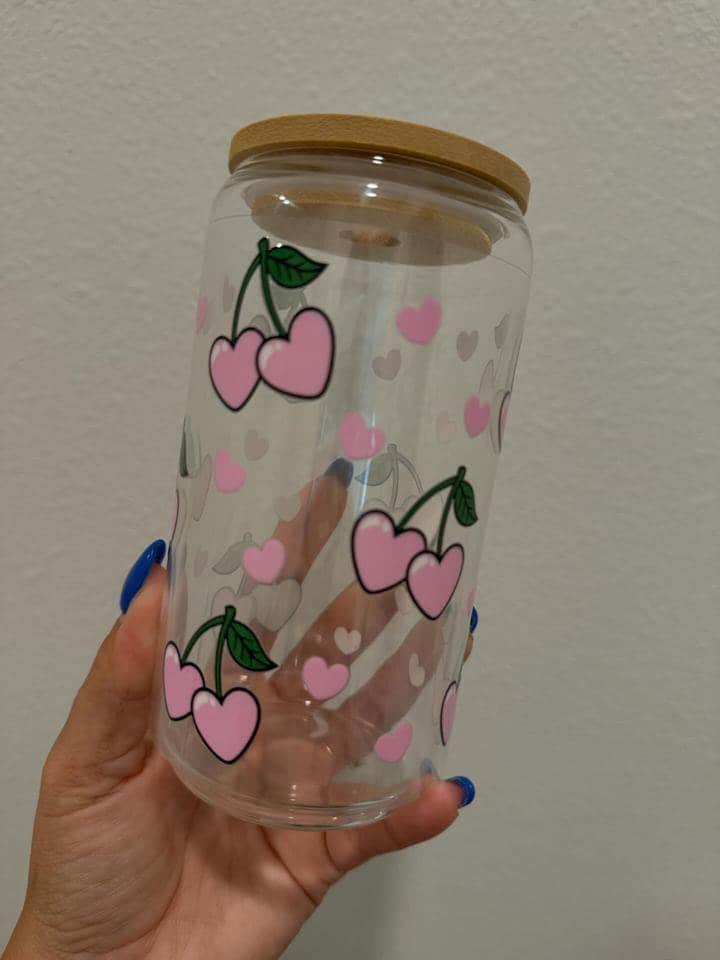 Cherry Hearts UV DTF Wrap Transfer 16oz | No Heat Needed | Waterproof | Permanent Adhesive