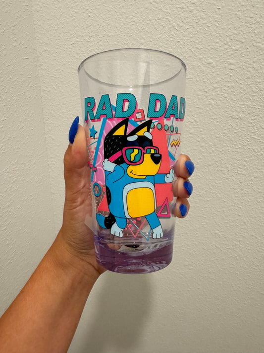 Rad Dad Blue Cartoon UV DTF Wrap Transfer 16oz Pint Glass Beer Mug | No Heat Needed | Waterproof | Permanent Adhesive