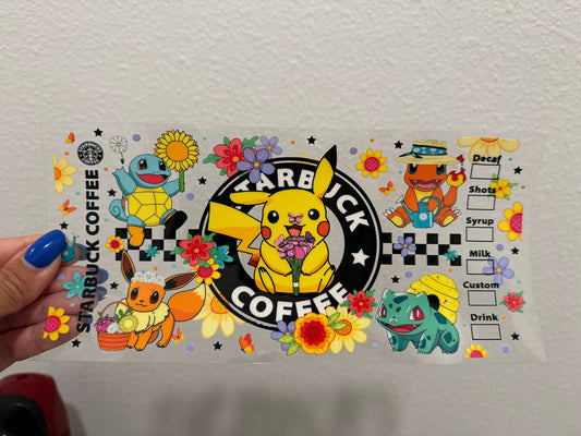 Pikachu and Friends Starbs UV DTF Wrap Transfer 16oz | No Heat Needed | Waterproof | Permanent Adhesive