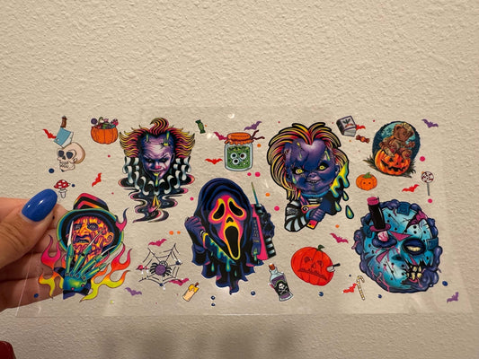 Horror Characters Acid UV DTF Wrap Transfer 16oz | No Heat Needed | Waterproof | Permanent Adhesive