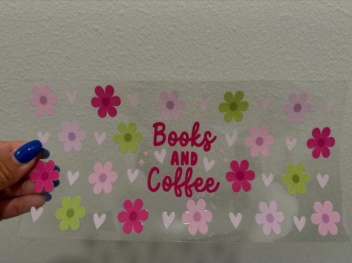 Books and Coffee UV DTF Wrap Transfer 16oz | No Heat Needed | Waterproof | Permanent Adhesive