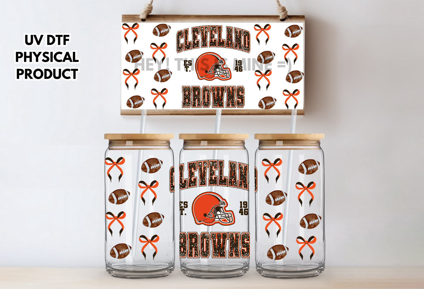 Cleveland Browns Bows UV DTF Wrap Transfer 16oz |No Heat Needed | Waterproof | Permanent Adhesive
