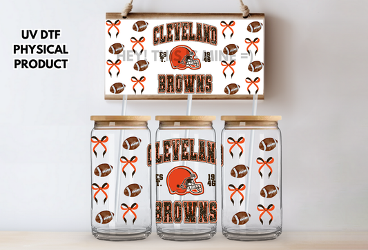 Cleveland Browns Bows UV DTF Wrap Transfer 16oz |No Heat Needed | Waterproof | Permanent Adhesive
