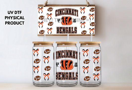 Cincinnati Bengals Bows UV DTF Wrap Transfer 16oz |No Heat Needed | Waterproof | Permanent Adhesive