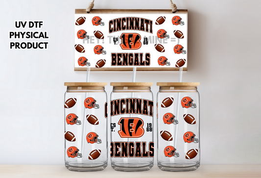 Cincinnati Bengals Helmets UV DTF Wrap Transfer 16oz |No Heat Needed | Waterproof | Permanent Adhesive