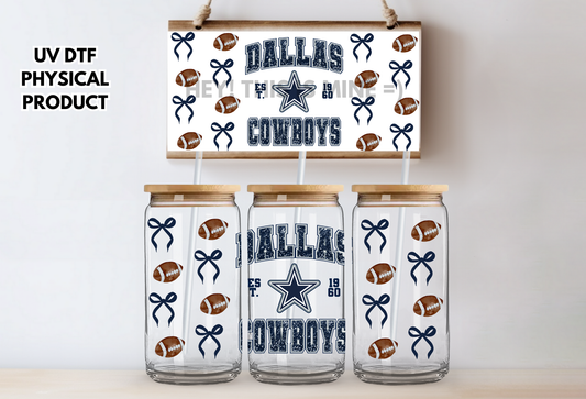 Dallas Cowboys Bows UV DTF Wrap Transfer 16oz |No Heat Needed | Waterproof | Permanent Adhesive