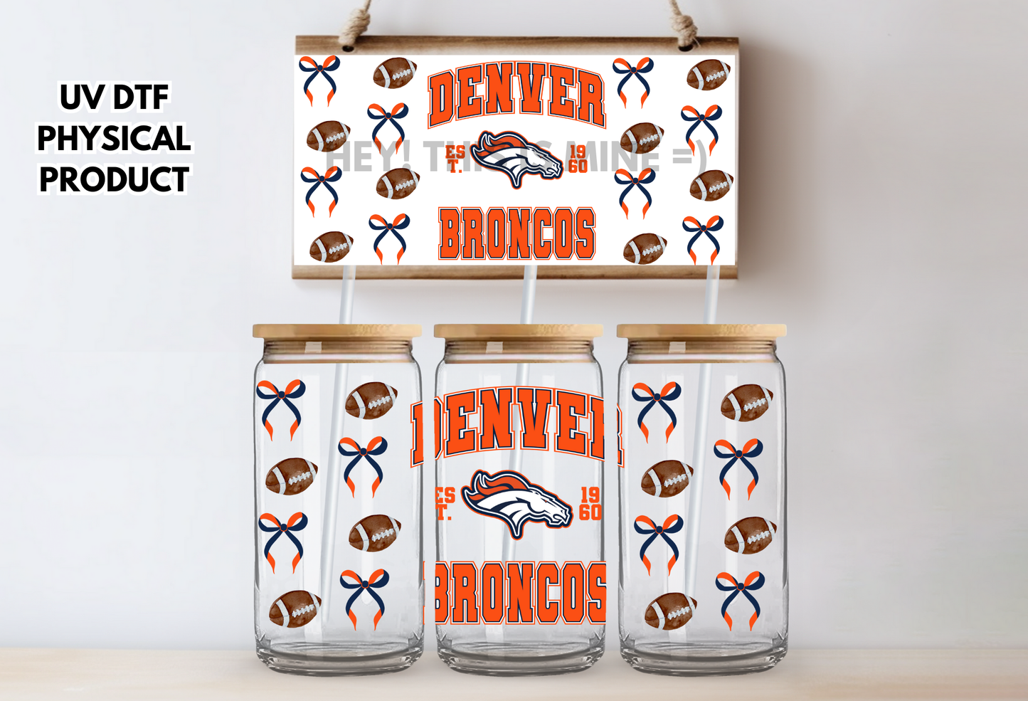 Denver Broncos Bows UV DTF Wrap Transfer 16oz | No Heat Needed | Waterproof | Permanent Adhesive