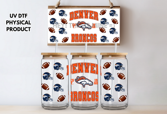Denver Broncos Helmets UV DTF Wrap Transfer 16oz | No Heat Needed | Waterproof | Permanent Adhesive