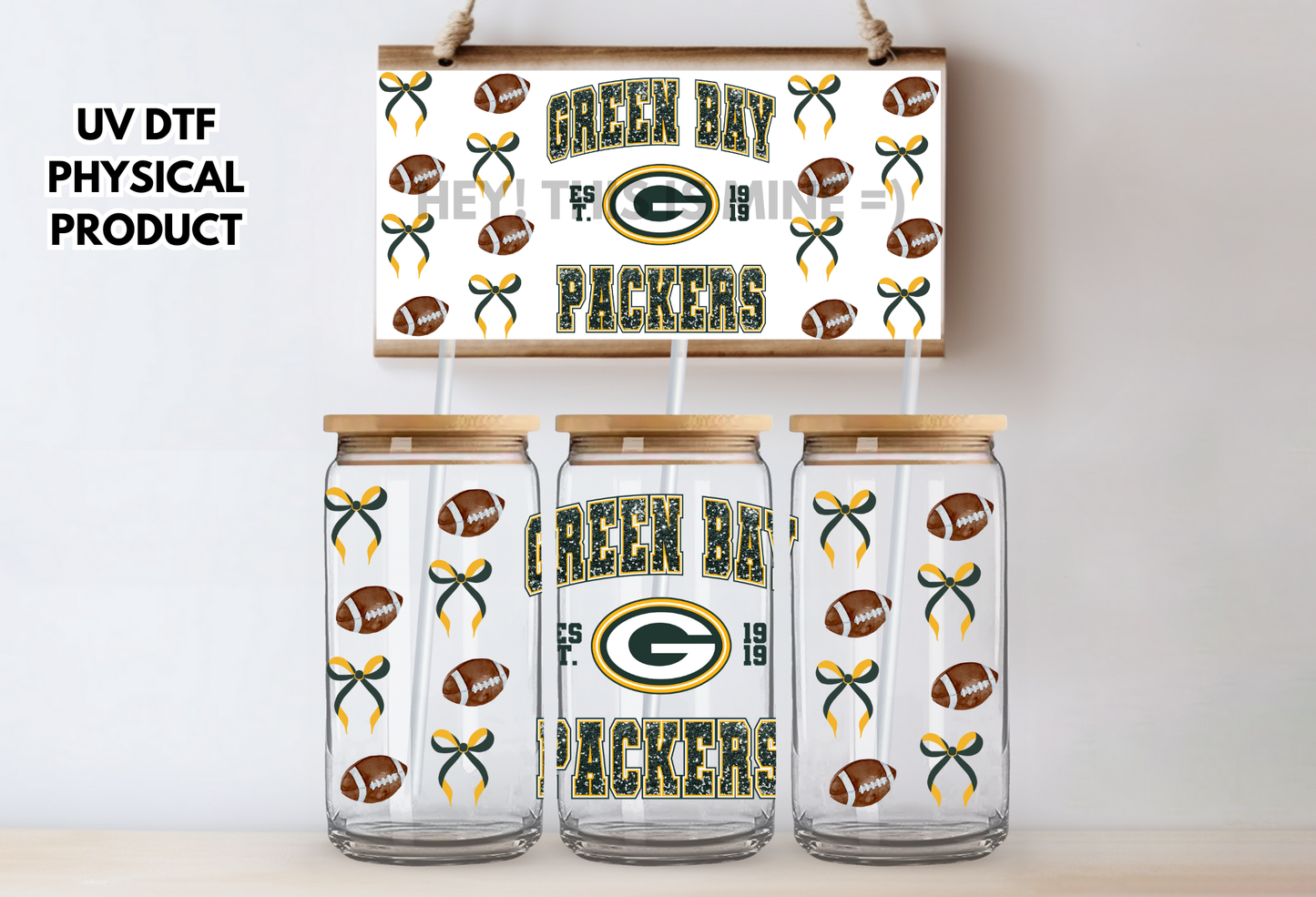 Greenbay Packers Bows UV DTF Wrap Transfer 16oz | No Heat Needed | Waterproof | Permanent Adhesive