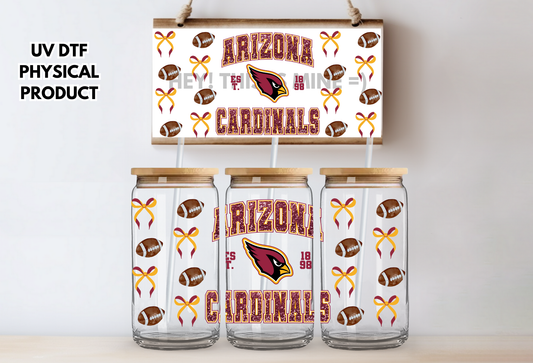 Arizona Cardinals Bows UV DTF Wrap Transfer 16oz |No Heat Needed | Waterproof | Permanent Adhesive