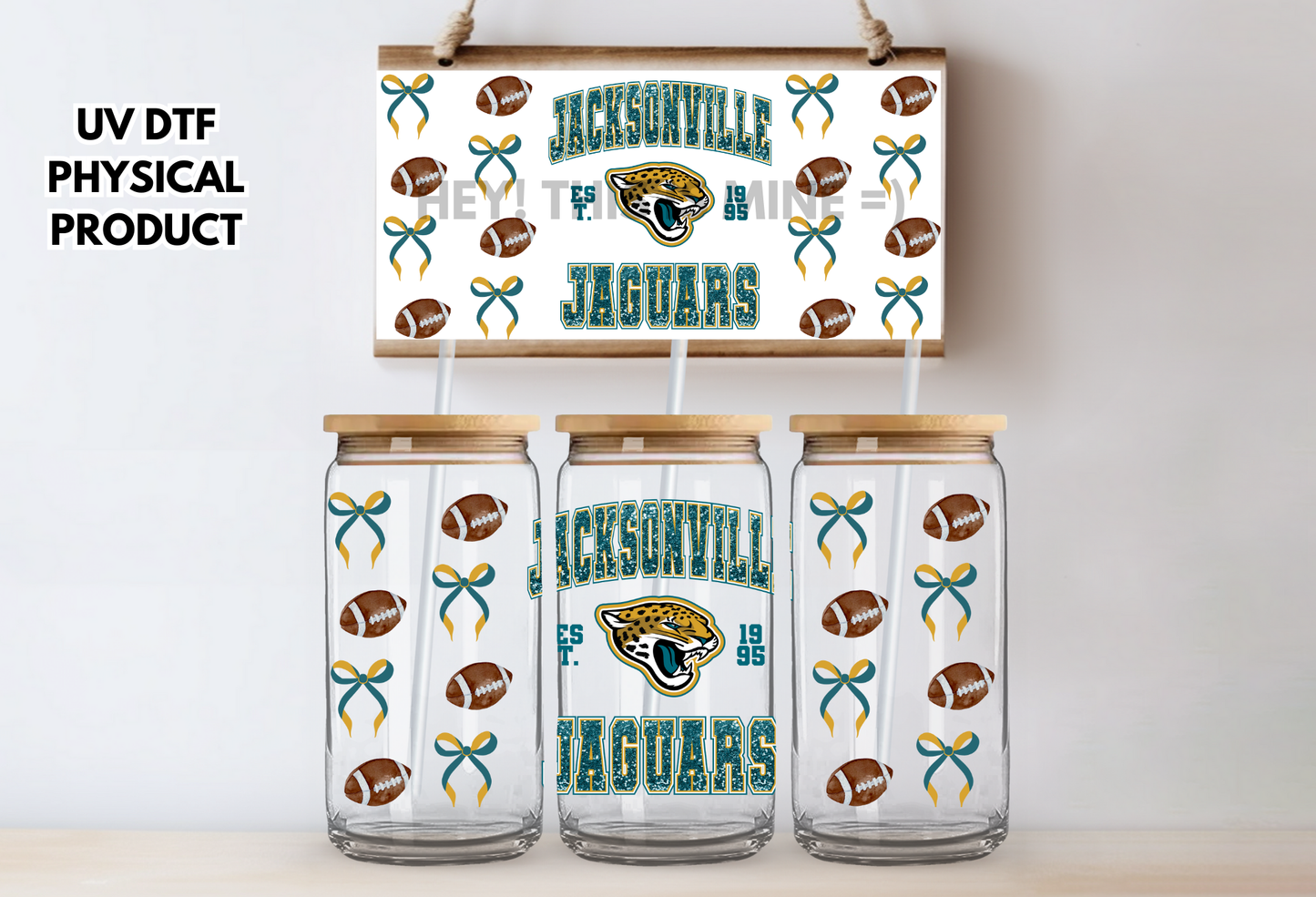 Jacksonville Jaguars Bows UV DTF Wrap Transfer 16oz | No Heat Needed | Waterproof | Permanent Adhesive
