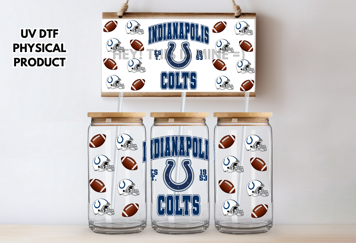 Indianapolis Colts Helmets UV DTF Wrap Transfer 16oz | No Heat Needed | Waterproof | Permanent Adhesive