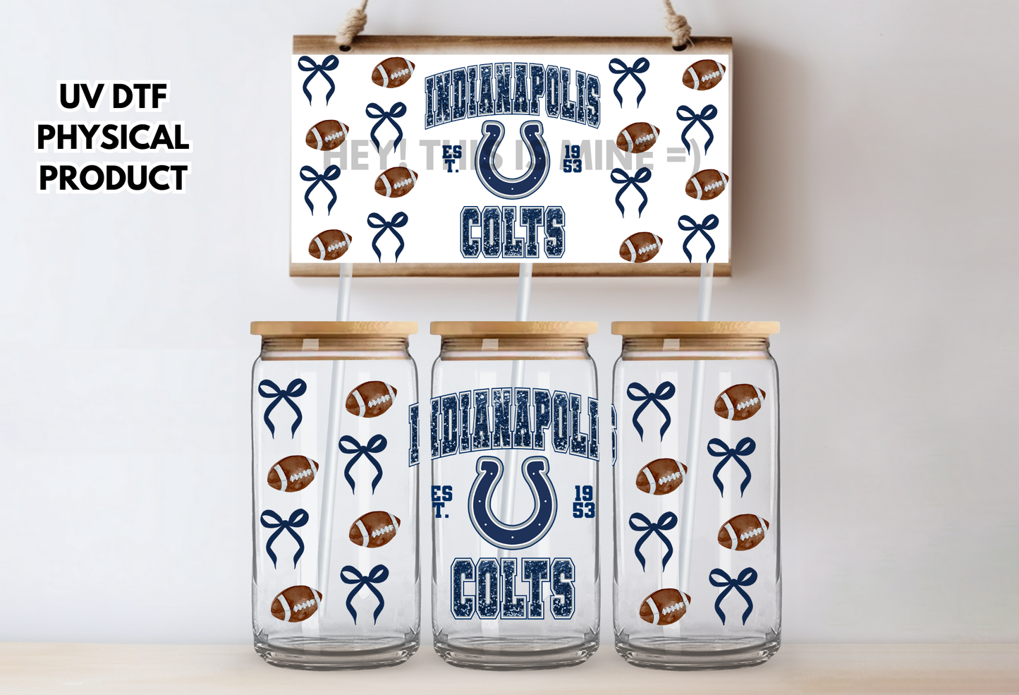 Indianapolis Colts Bows UV DTF Wrap Transfer 16oz | No Heat Needed | Waterproof | Permanent Adhesive