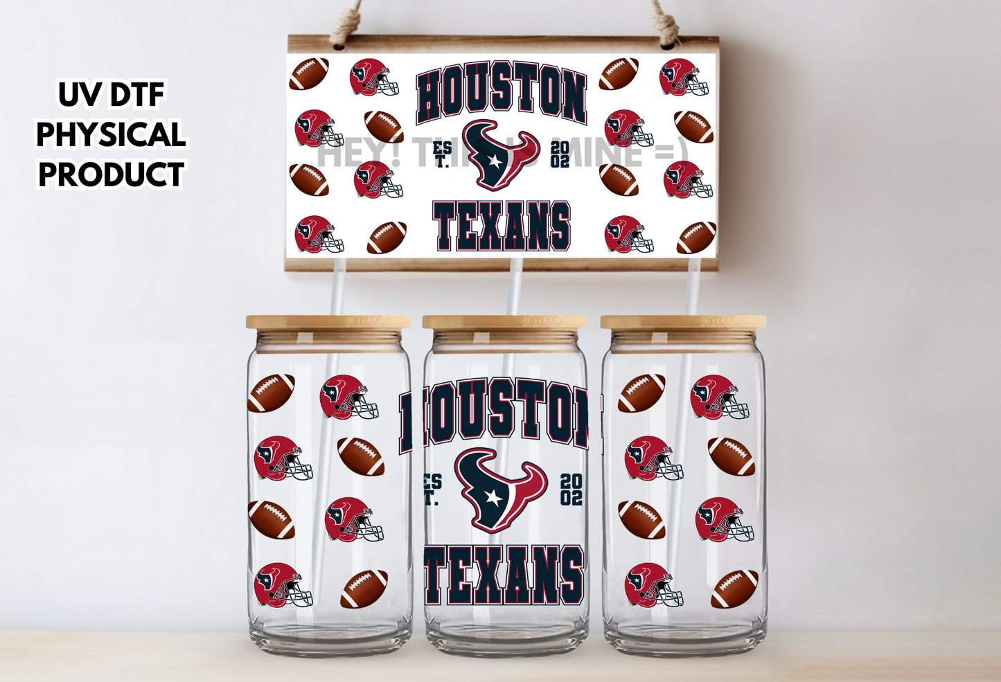 Houstan Texans Helmets UV DTF Wrap Transfer 16oz | No Heat Needed | Waterproof | Permanent Adhesive