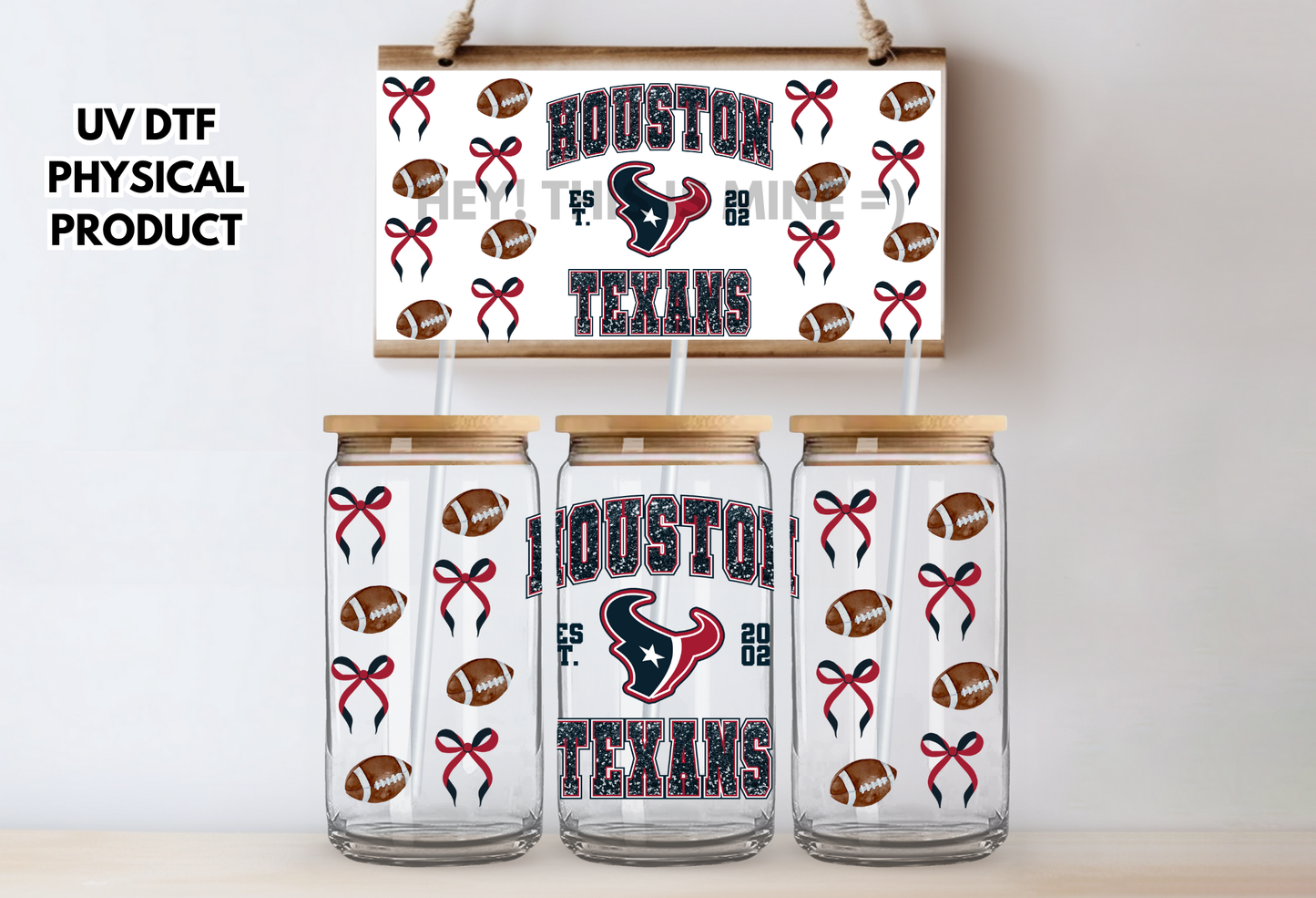 Houstan Texans Bows UV DTF Wrap Transfer 16oz | No Heat Needed | Waterproof | Permanent Adhesive