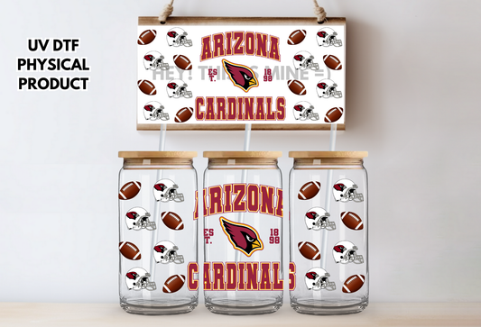 Arizona Cardinals Helmets UV DTF Wrap Transfer 16oz |No Heat Needed | Waterproof | Permanent Adhesive
