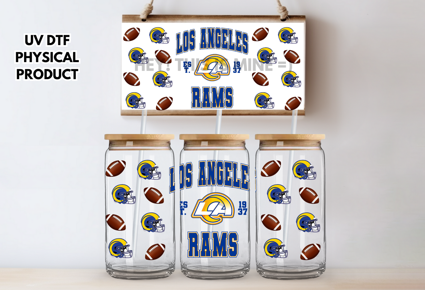 Los Angeles Rams Helmets UV DTF Wrap Transfer 16oz | No Heat Needed | Waterproof | Permanent Adhesive