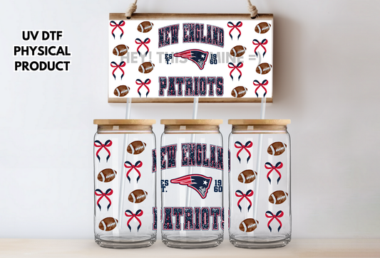 New England Patriots Bows UV DTF Wrap Transfer 16oz |No Heat Needed | Waterproof | Permanent Adhesive