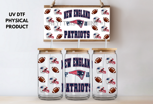 New England Patriots Helmets UV DTF Wrap Transfer 16oz |No Heat Needed | Waterproof | Permanent Adhesive
