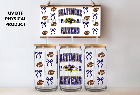 Baltimore Ravens Bows UV DTF Wrap Transfer 16oz |No Heat Needed | Waterproof | Permanent Adhesive