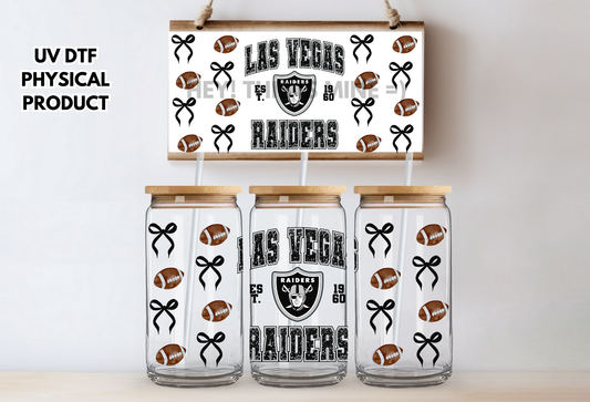Las Vegas Raiders Bows UV DTF Wrap Transfer 16oz |No Heat Needed | Waterproof | Permanent Adhesive