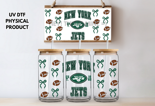New York Jets Bows UV DTF Wrap Transfer 16oz |No Heat Needed | Waterproof | Permanent Adhesive