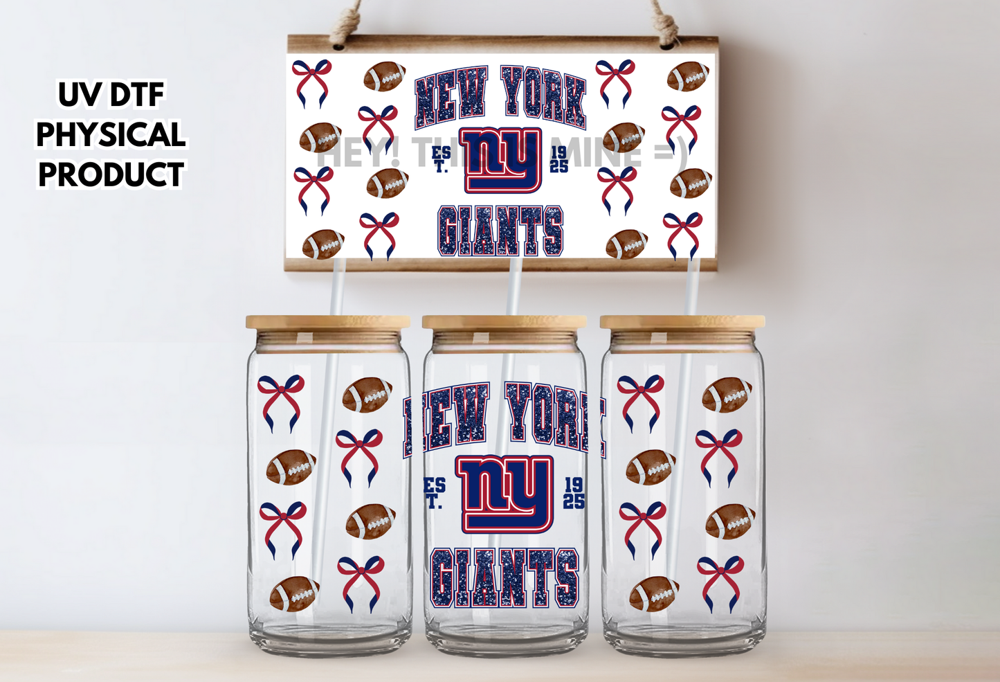 New York Giants Bows UV DTF Wrap Transfer 16oz |No Heat Needed | Waterproof | Permanent Adhesive