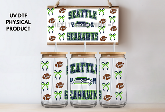 Seattle Seahawks Bows UV DTF Wrap Transfer 16oz |No Heat Needed | Waterproof | Permanent Adhesive