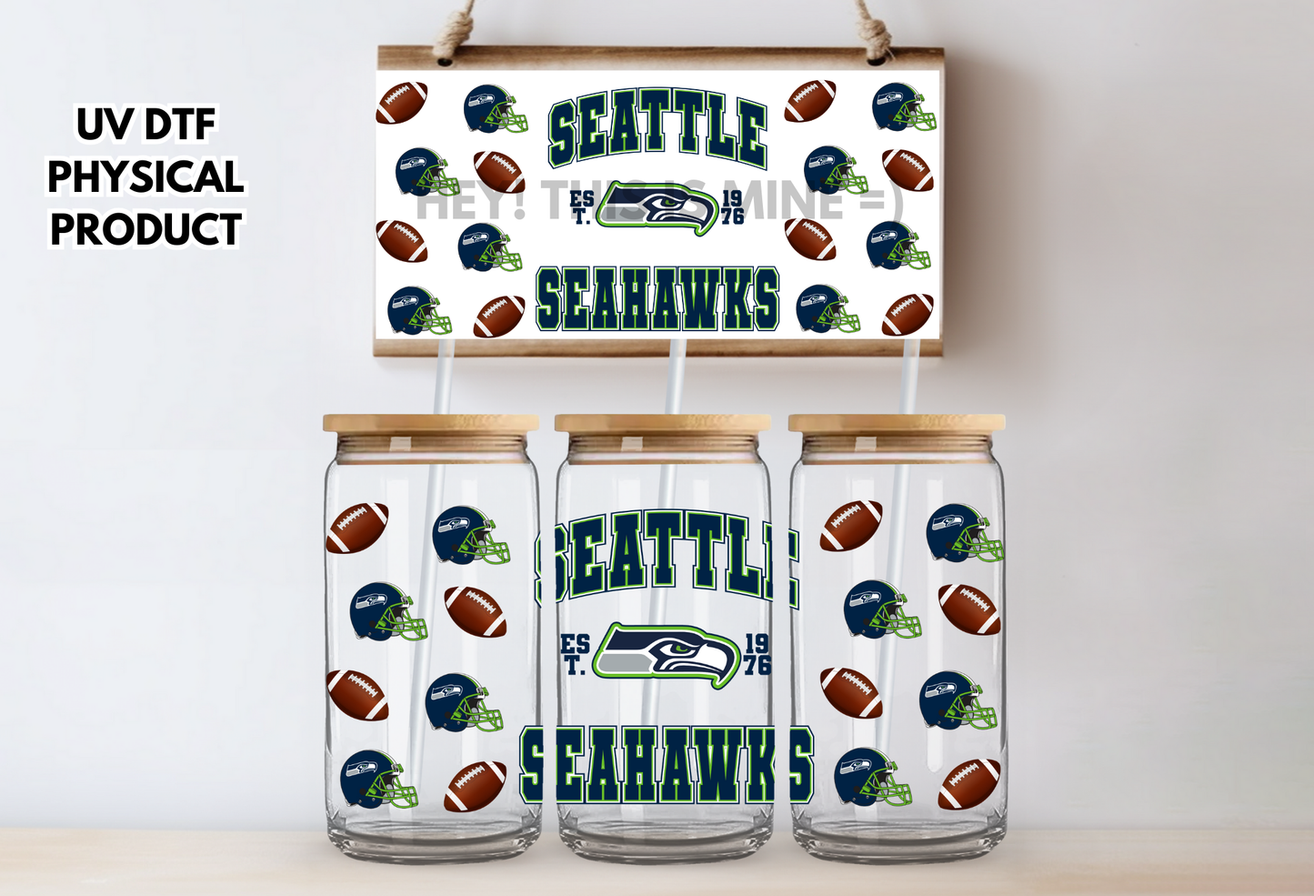 Seattle Seahawks Helmets UV DTF Wrap Transfer 16oz |No Heat Needed | Waterproof | Permanent Adhesive