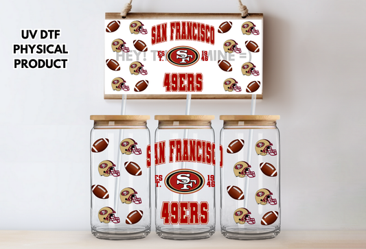 San Francisco 49ers Helmets UV DTF Wrap Transfer 16oz |No Heat Needed | Waterproof | Permanent Adhesive