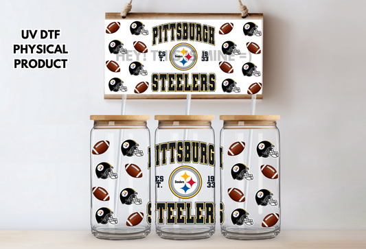 Pittsburgh Steelers Helmets UV DTF Wrap Transfer 16oz |No Heat Needed | Waterproof | Permanent Adhesive