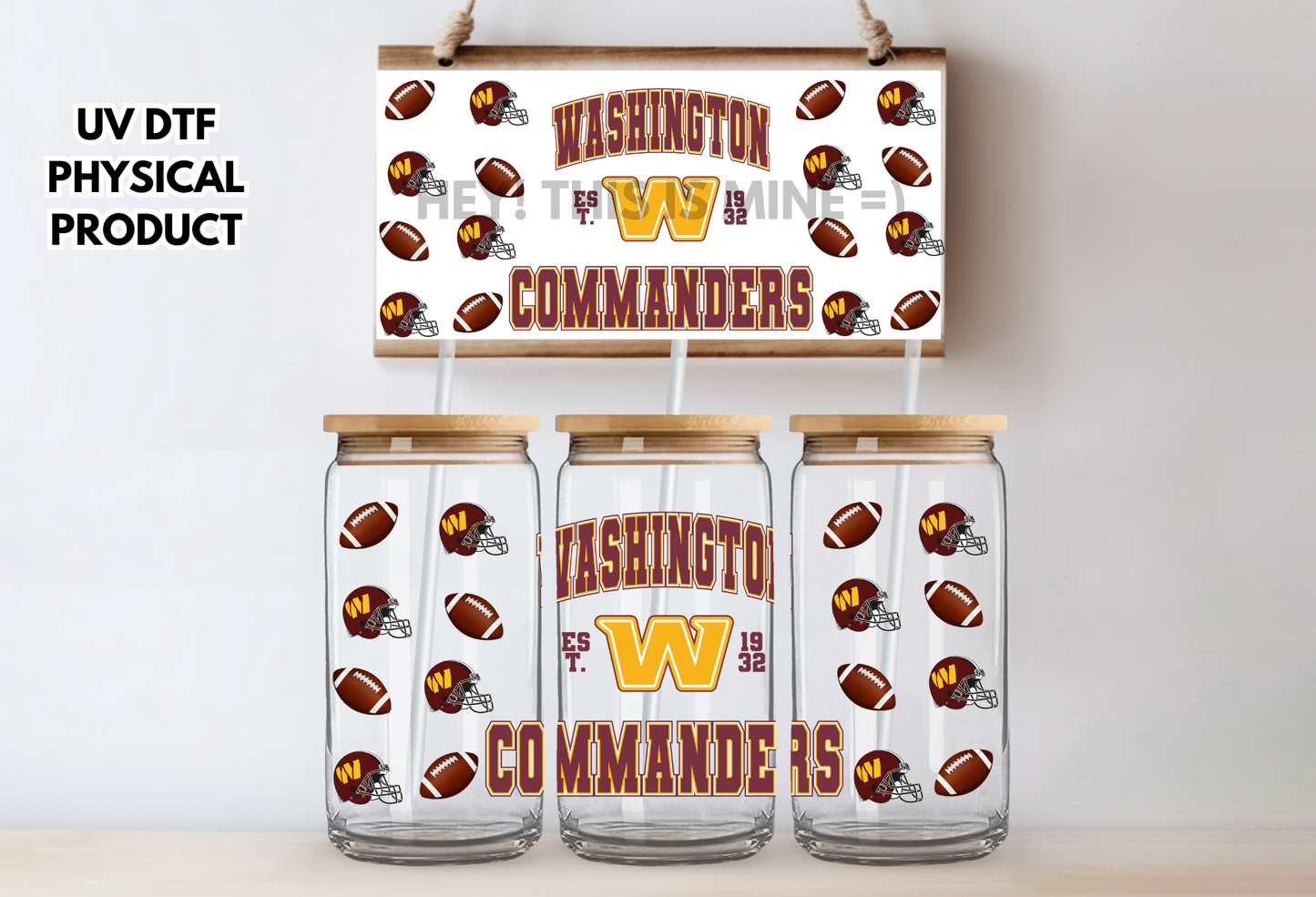 Washington Commanders Helmets UV DTF Wrap Transfer 16oz |No Heat Needed | Waterproof | Permanent Adhesive