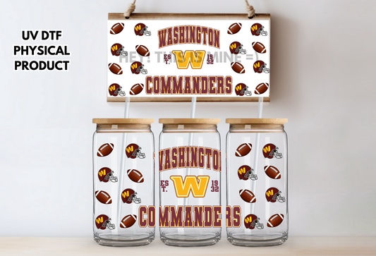 Washington Commanders Helmets UV DTF Wrap Transfer 16oz |No Heat Needed | Waterproof | Permanent Adhesive