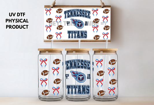 Tennessee Titans Bows UV DTF Wrap Transfer 16oz |No Heat Needed | Waterproof | Permanent Adhesive