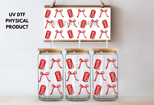 Coke Coquette Bows UV DTF Wrap Transfer 16oz | No Heat Needed | Waterproof | Permanent Adhesive