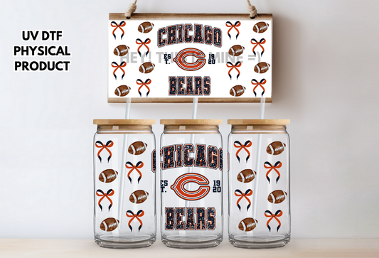 Chicago Bears Bows UV DTF Wrap Transfer 16oz |No Heat Needed | Waterproof | Permanent Adhesive