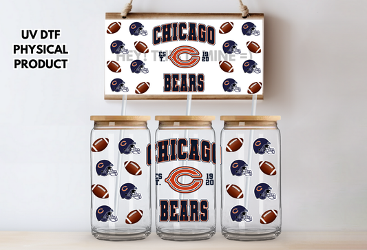 Chicago Bears Helmets UV DTF Wrap Transfer 16oz |No Heat Needed | Waterproof | Permanent Adhesive
