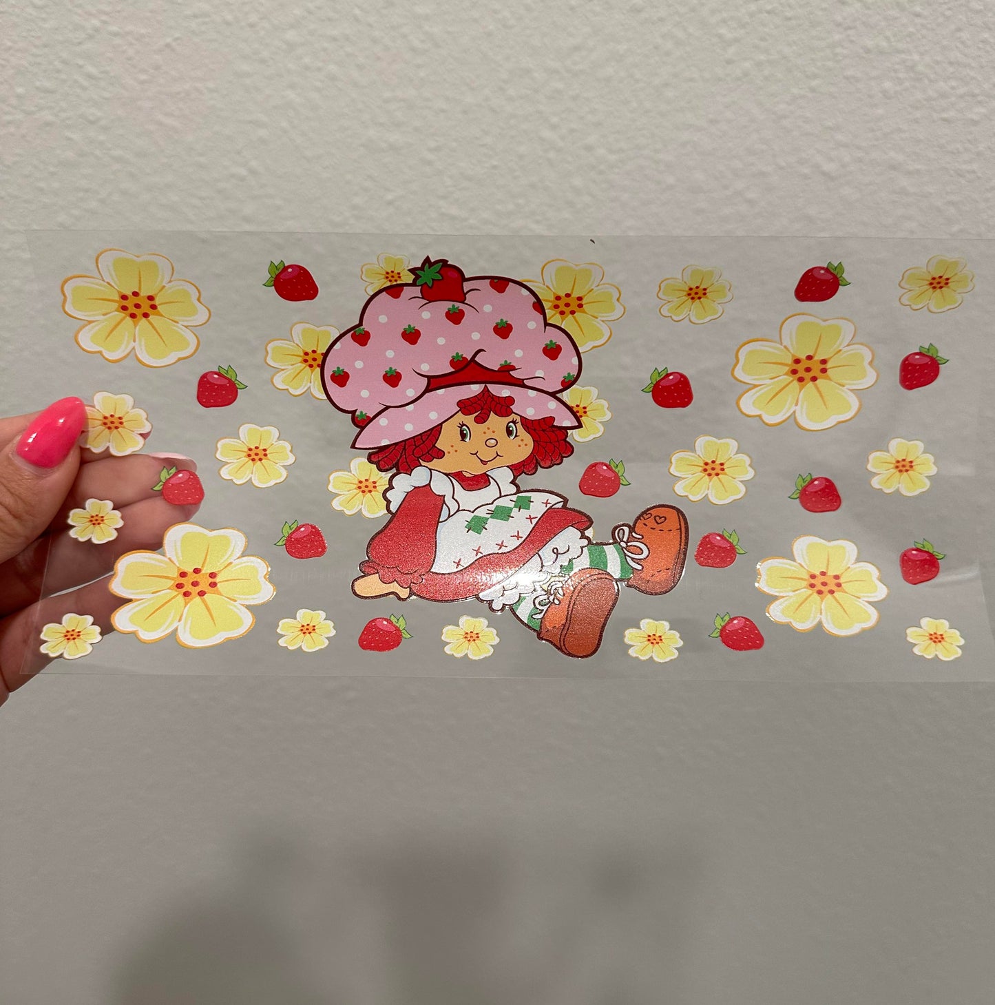 Strawberry Shortcake Flowers UV DTF Wrap Transfer | No Heat Needed | Waterproof | Permanent Adhesive